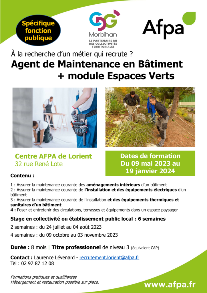 Flyer de présentation de la formation AFPA des agents de maintenance des bâtiments et des espaces verts